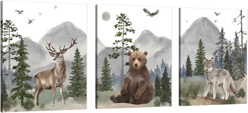 Woodland Animal Nursery Wall Art: 16"x24" Forest Wildlife Prints Canvas Posters Set