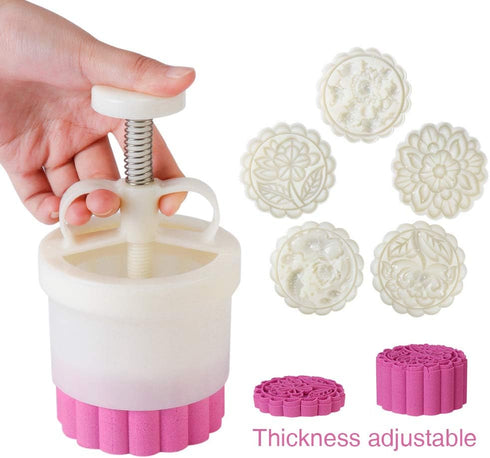 180g 5pcs Cookie Stamps - Thickness Adjustable Moon Cake Mold Set, DIY Decoration Hand Press Cutter