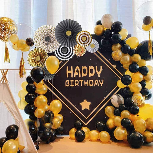 Set of 8 Gold Black Paper Fans Flower for Halloween Party Decorations, black2