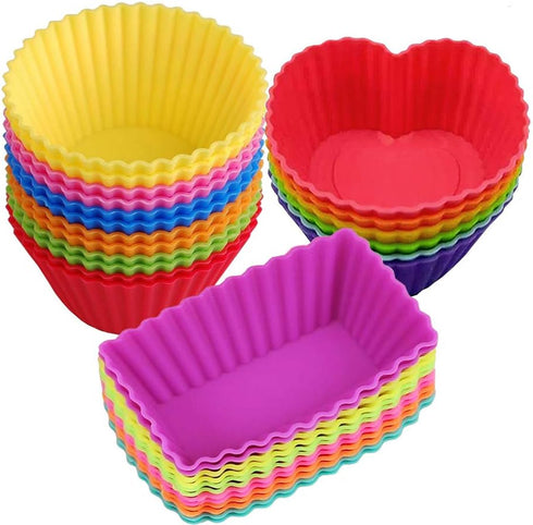 Silicone Baking Cups Set for Muffins and Cupcakes, 36 Pack with Storage Container and Bento Box Dividers