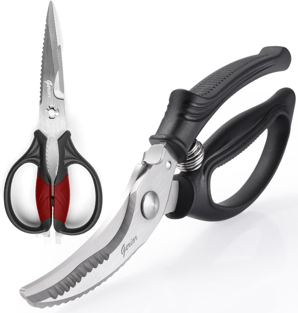 Poultry Shears Set, Heavy Duty Utility Kitchen Scissors for Cutting Chicken, Meat, Poultry, Black and Red