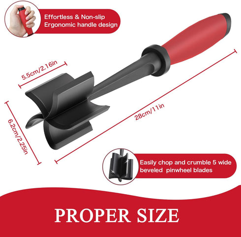 Meat Chopper, 5 Curve Blades Heat Resistant Tool for Ground Beef, Nylon Hamburger Chopper Utensil (Red)