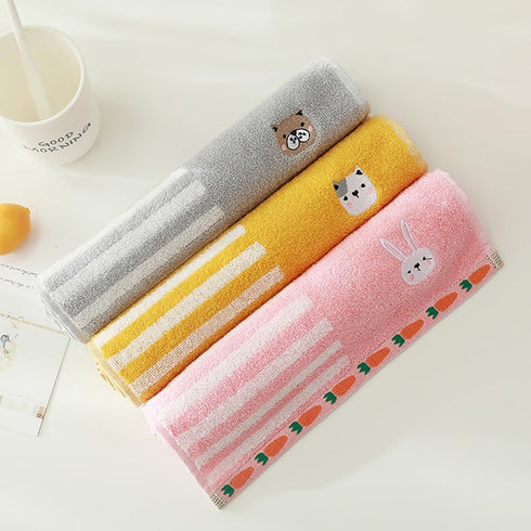 Kissvian 3 Pack 10.2" 19.7", Cartoon Animal Patterned Hand Towels, Pure Cotton Children Face Towels, Kids Washcloths