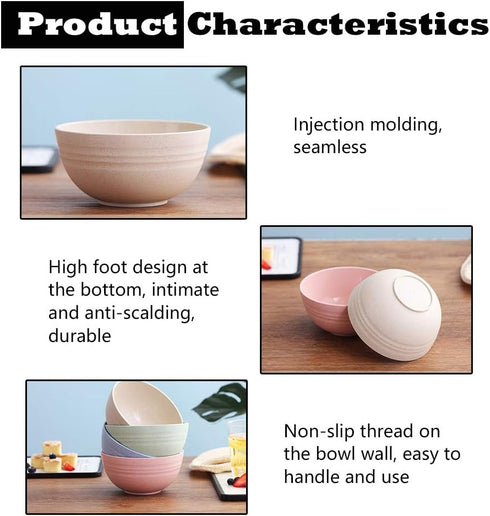 4 PCS 4.7inch Lightweight Wheat Straw Bowls - Unbreakable Cereal Pasta Bowls, Microwave & Dishwasher Safe, Beige