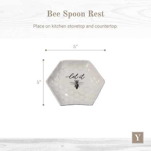 Youngs Ceramic Bee Spoon Rest, Large Spoon Holder for Cooking Spoons, Spatula, Ladle, Heat Resistant Utensil Rest, 5"x5"