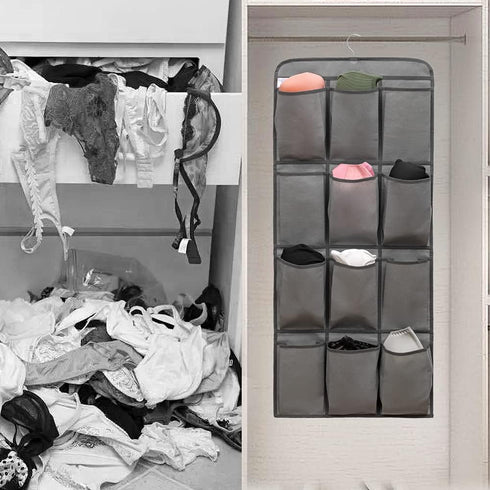 Closet 24 Dual Sided Hanging Shoe Organizer for with Large Pockets Hanging Shoe Rack Holder with Rotating Hanger (GREY)
