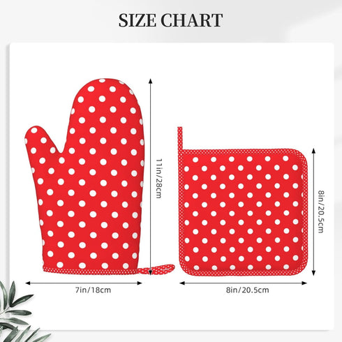 Polka Dot Oven Mitts and Pot Holders Set, Red and White, Heat Resistant Kitchen Gloves