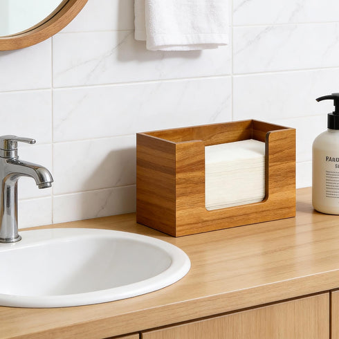 Hilislog Countertop Counter Acacia Wood Paper Towel Dispenser Wooden Paper Towel Holder for Bathroom Kitchen Napkin