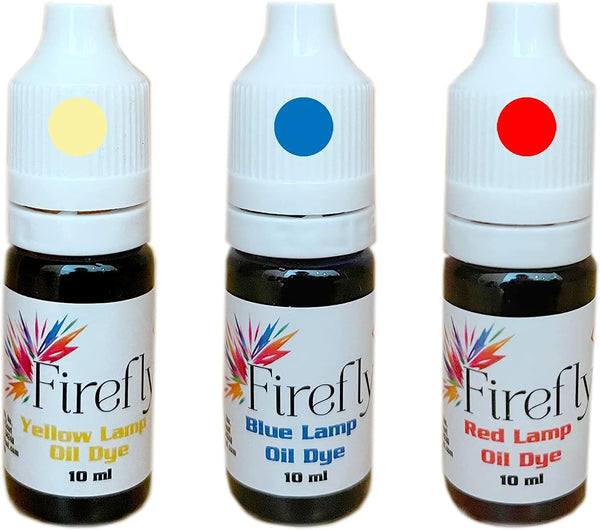Firefly Fuels Lamp Oil Dye - Multi Color Drops for Tiki Torch Fuel, 3 x 10ml Bottles