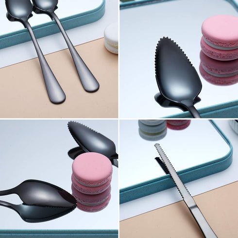 Black Grapefruit Spoons Set - 3 Pieces Stainless Steel Grapefruit Spoon and Knife with Titanium Plating