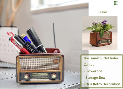 Wooden Pots, Mini Flowerpot, Retro Resin Succulent Planter Bonsai Pot Desk Holder Mini Ornament (Radio Natural)