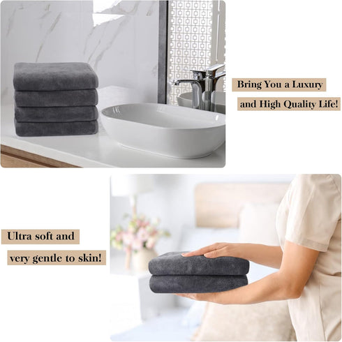 KinHwa Microfiber Hand Towels for Bathroom, Soft and Absorbent Face Towels, 2 Pack Gray
