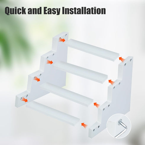 4 Countertop Tier White Wooden Display Stand Step Shelf Organizer for Perfume Skincare Desserts Cupcakes and Cosmetics