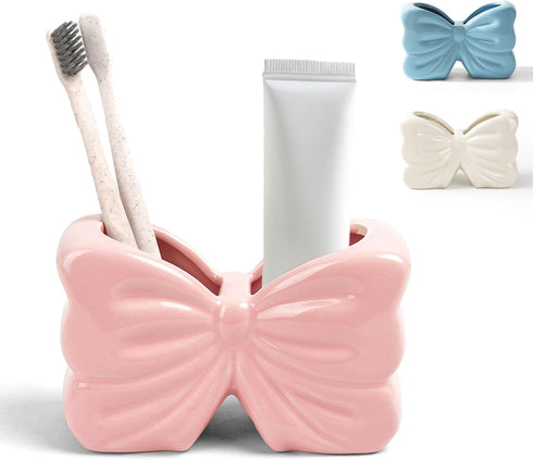 Bow Toothbrush Holder 2-Slot Toothbrush and Toothpaste Holder Cute Toothbrush Holder Set,