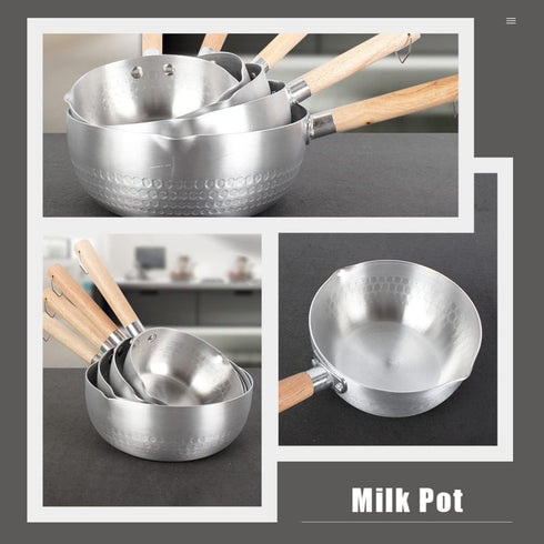 Hemoton Nonstick Saucepan, Stainless Steel Yukihira Pan, Small Traditional Japanese Sauce Pot with Wooden Handle