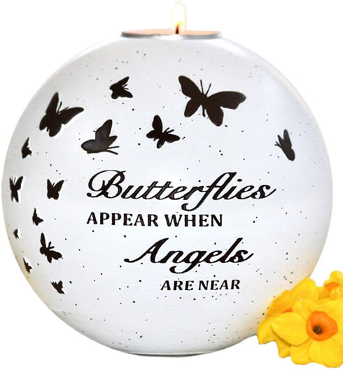 Butterfly Memorial Candle Holder - 5 x 5 Inch Sympathy Gift for Grief, Loss of Loved One, Remembrance