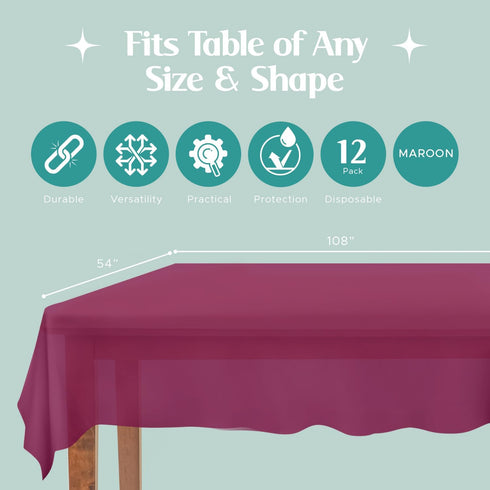 Mountclear Disposable Plastic Tablecloths for Parties, Pack of 12, 54x108” Rectangle for Events