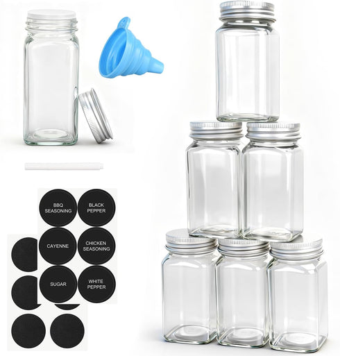 DkOvn 6pcs Glass Spice Jars, 4oz Empty Spice Jars with Metal Caps, Labels,