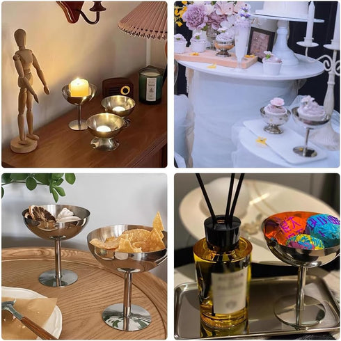 7oz/200ml Hapivida Ice Cream Cup, Stainless Steel Serving Dessert Bowls Silver Ice Cream Dish Sauce Bowls Footed Yogurt