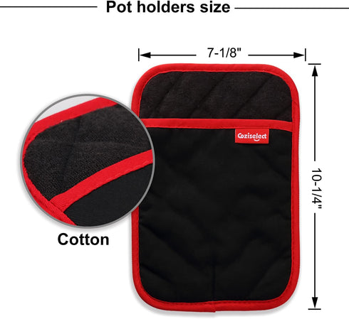 Hot Pads for Kitchen - Potholders Heat Resistant, Heavy Duty Pot Holders with Pockets, Set of 2, Black