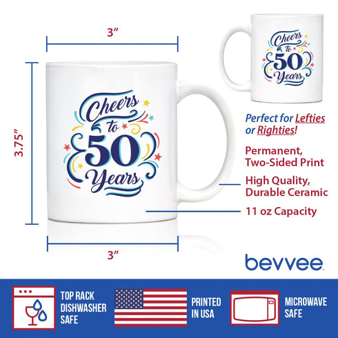 Cheers to 50 Years - Coffee Mug Gifts for Women & Men | 50th Anniversary Party Decor - 11oz White Ceramic Mug