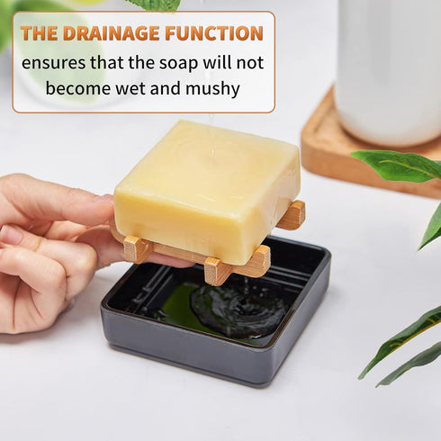Bamboo Soap Dishes for Bar Soap Holders for Shower with Drainage for Bathroom Sink Bulk Small Wooden Soap Tray (Single