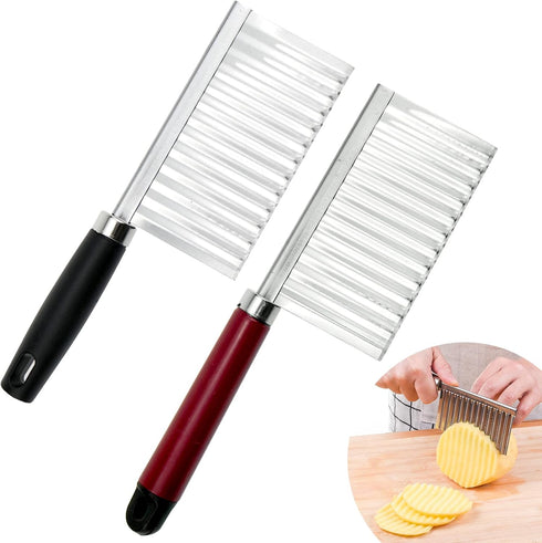 2 PACK French Fry Crinkle Cutter, Wavy Potato Slicer, Vegetable Chopper Knife for Home Kitchen