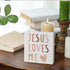 5x5 Baby Girls Nursery Decor - Jesus Loves Me Christian Gifts Wood Sign Wall Art Decoration, Boho Neutral Bible Verse