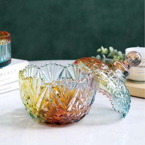Danmu Colorful Glass Storage Jar with Lid, Candy & Cookie Jar, Jewelry Box, Buffet & Biscuit Containers (260ml)