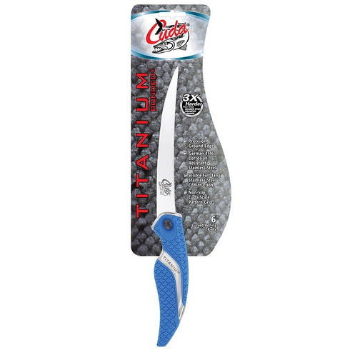 CUDA 6" Curved Boning Fish Knife, Titanium Bonded Stainless Steel Blade, Non-Slip Grip