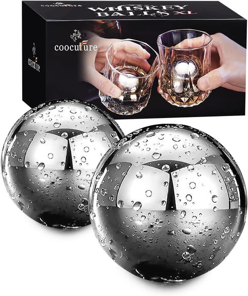 Whiskey Balls Reusable Stainless Steel Metal Ice Sphere Cubes, Beverage Chilling Rocks for Red Wine, Bar Beer, Scotch,
