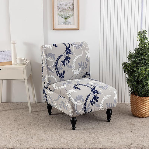 2PCS Armless Accent Chair Covers - Soft Printed Slipcovers for Slipper Chairs in Living and Dining Room