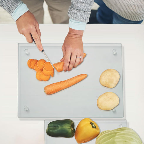 Tempered Glass Cutting Board for Kitchen, Clear Heat Resistant Board with Non-Slip Feet, 12x16" & 12x8" 2 Pcs