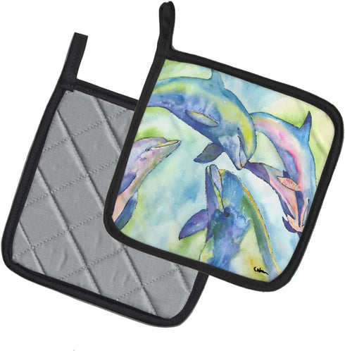Caroline's Treasures 8548PTHD Dolphin Pair of Pot Holders, Kitchen Heat Resistant, 7 1/2 x 7 1/2