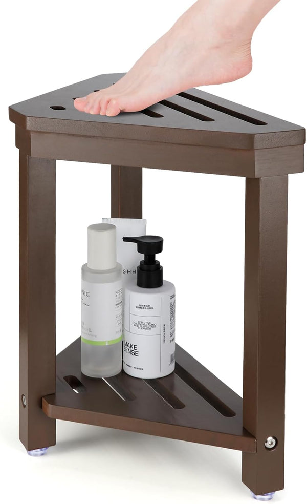 Boulphia Shower Foot Rest 14in, Acacia Wood Shower Stool for Shaving Legs