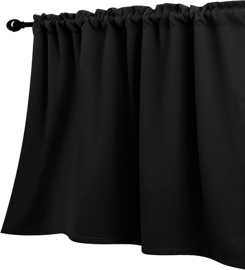 KOUFALL Blackout Valance Curtains for Kitchen Bathroom, 18 Inch Length, Black Valances for Windows