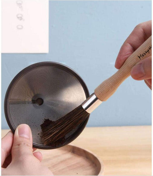 Coffee Grinder Cleaning Brush, Beechwood Handle, Natural Boar Bristles, 8" Tool for Home Kitchen Barista
