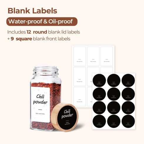 4 oz 6Pcs Set, ComSaf Glass Spice Jars with Label, Empty Spice Containers with Bamboo Lids, Square Seasoning Containers