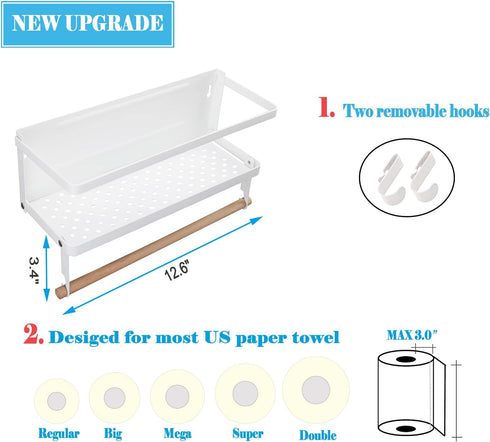 Magnetic Spice Rack Organizer Single Tier Refrigerator Shelf, Easy to Install for Spices, Jar of Olive Oil (White, With