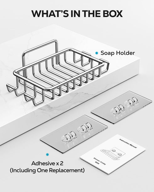 Nieifi Bar Soap Holder for Shower Wall, Stainless Steel Adhesive Soap Dish with 4 Hooks, Silver