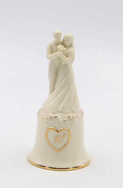 Fine Porcelain 50th Anniversary Decorative Bell Figurine Wedding Couple, 5-5/8" H