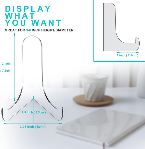 60-Degree Angle Acrylic Plate Stand, 3 Inch 5PC Clear Acrylic Display Easel, Clear Tablet Holder for Displaying,3" H x 3.125" W x 2.5" D (5 Pack)