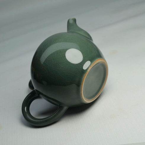 Porcelain Teapot, 12oz Small Tea Pot, Chinese Tradition Ceramic Tea Kettle, Ice Crack Glaze (Green)