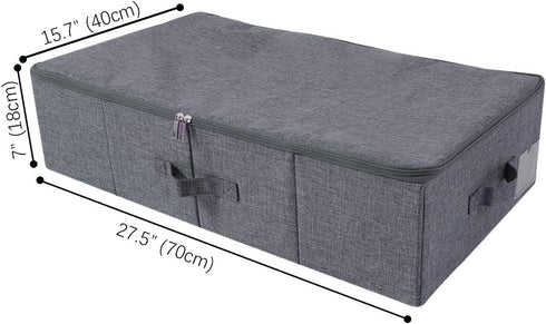 Underbed Storage Boexes for Bedding/Garment/Duvets/Blankets/Shoes, Folding Fabric Rigid Under bed Storage Bins with Zip Lid, Washable, Study Plastic Boards Inside, Black Gray by iwill CREATE PRO