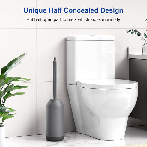 HAMITOR Toilet Bowl Brush Holder Set, Deep Cleaning Silicone Scrubber for Bathroom - Gray