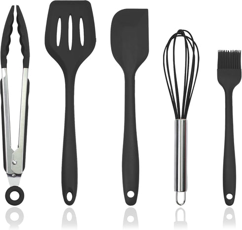 5 Pcs Silicone Kitchen Utensils Set with Holder, Heat Resistant Gadgets Tools for Nonstick Cookware, Dishwasher Safe