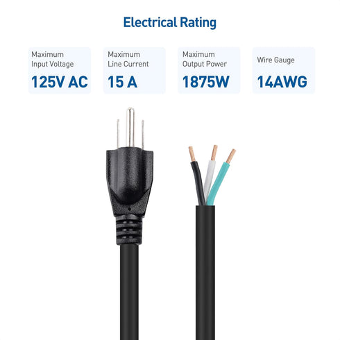 Cable Matters 2-Pack 14AWG 3-Prong Power Cord Replacement, Appliance Cord 10ft