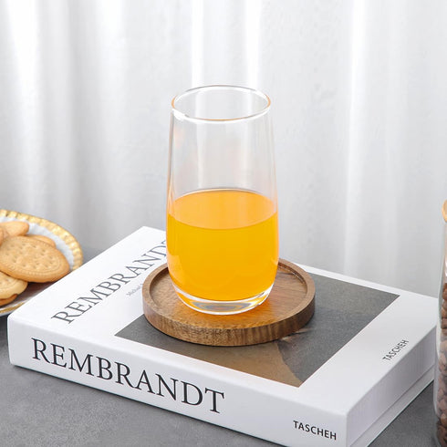 4.33in, Set 6 WLWNWFT Acacia Wood Coasters for Drinks with Lip Round Drink Coaster with Holder for Coffee Dining Table