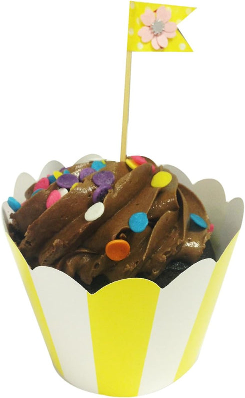 AllyDrew Standard Size Striped Cupcake Wrappers, Set of 20, Yellow