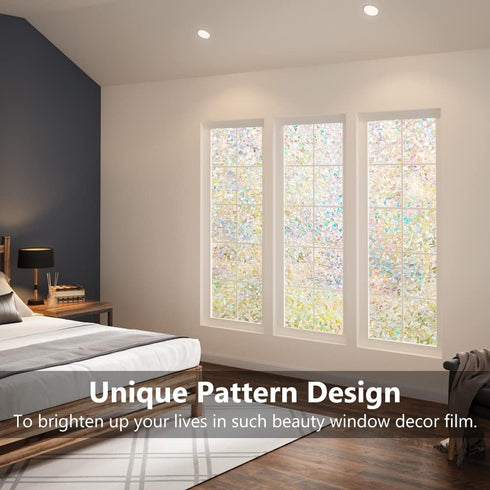 LEMON CLOUD Window Privacy Film - Decorative Stained Glass Window Stickers, Rainbow Cling Holographic, No Glue Frosted